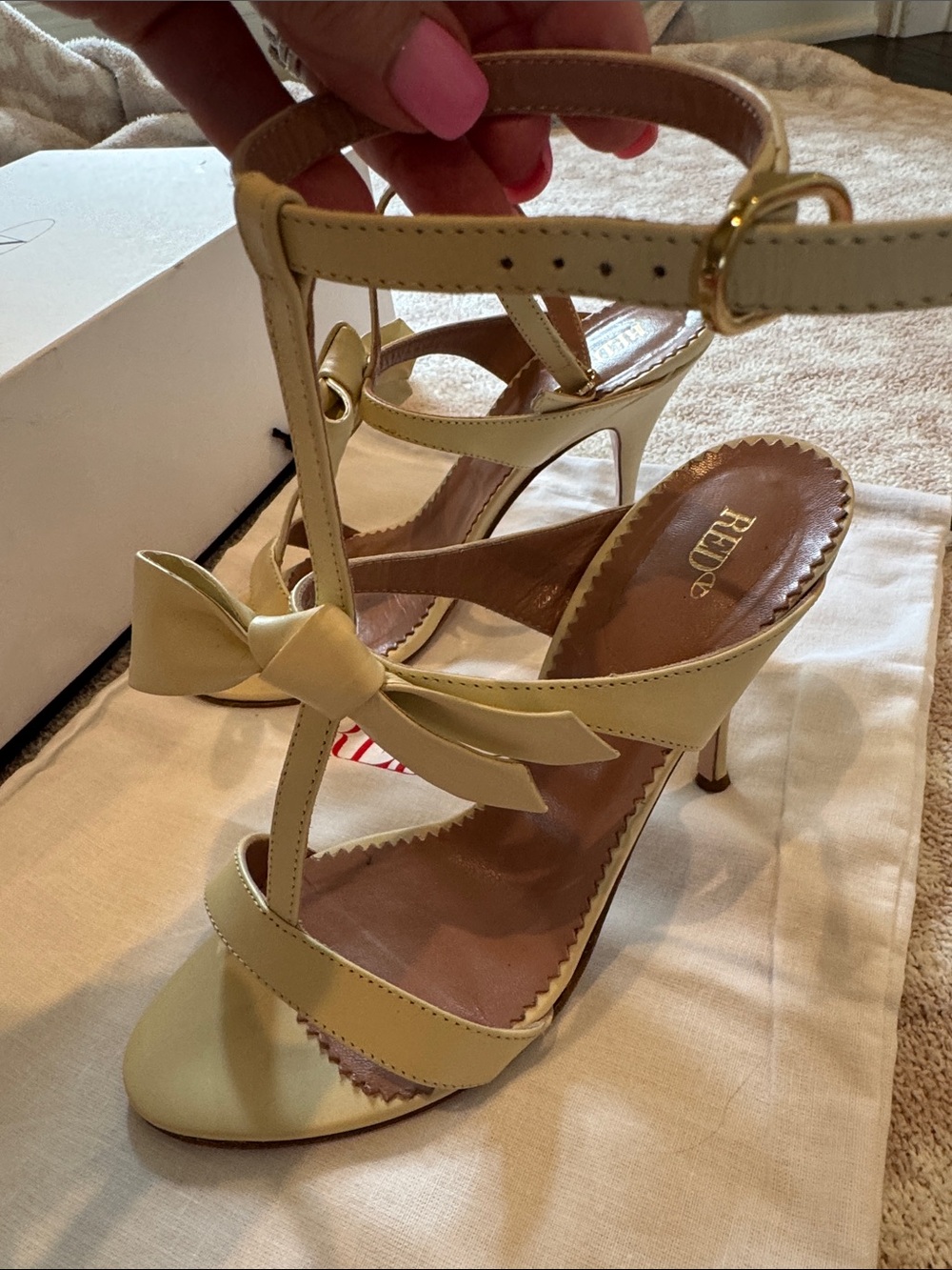 Women's cream T-Strap Bow High Heel Sandals